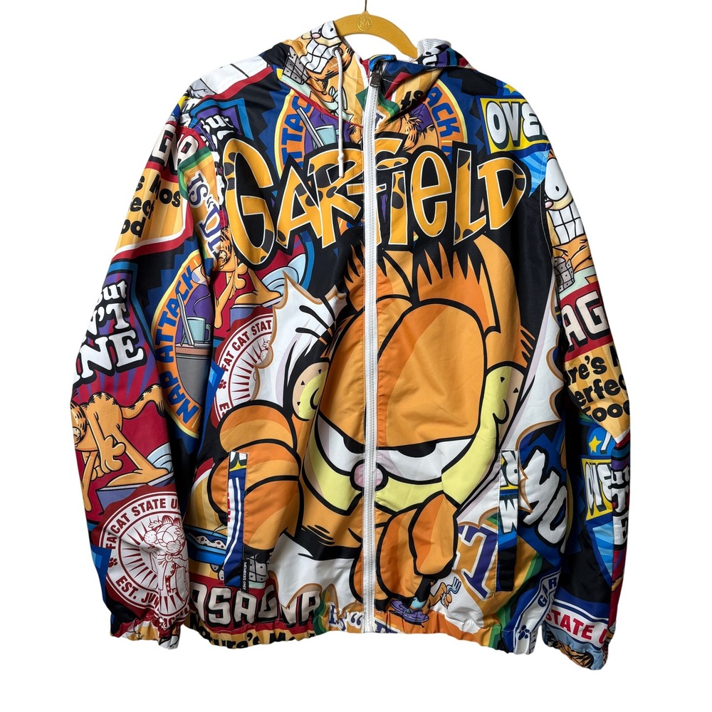 Members Only X Garfield Windbreaker Jacket Men XL Graphic Graffiti Full Zip Mesh